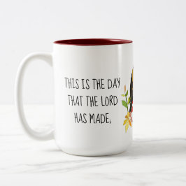 Gemalter Songbird, w Verse aus Psalm 118:24 Kaffeetasse