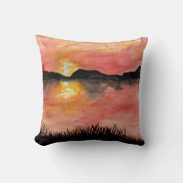 Gemalter Sonnenuntergang Aquarell/Tusche - Badhan Kissen