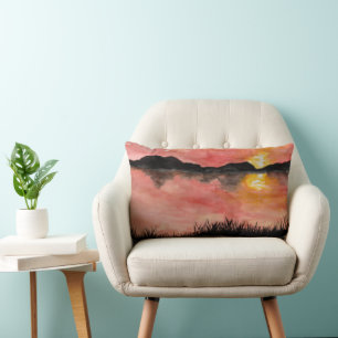 Gemalter Sonnenuntergang Aquarell/Tusche - Badhan Lendenkissen