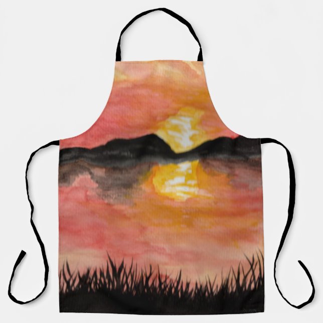 Gemalter Sonnenuntergang Aquarell/Tusche -  Badhan Schürze (Vorderseite)