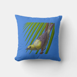 Gemalter Vogel auf Grün und Blau Kissen