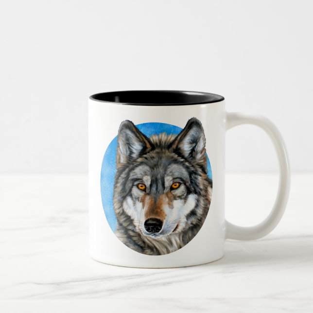 Gemalter Wolf Zweifarbige Tasse (Rechts)