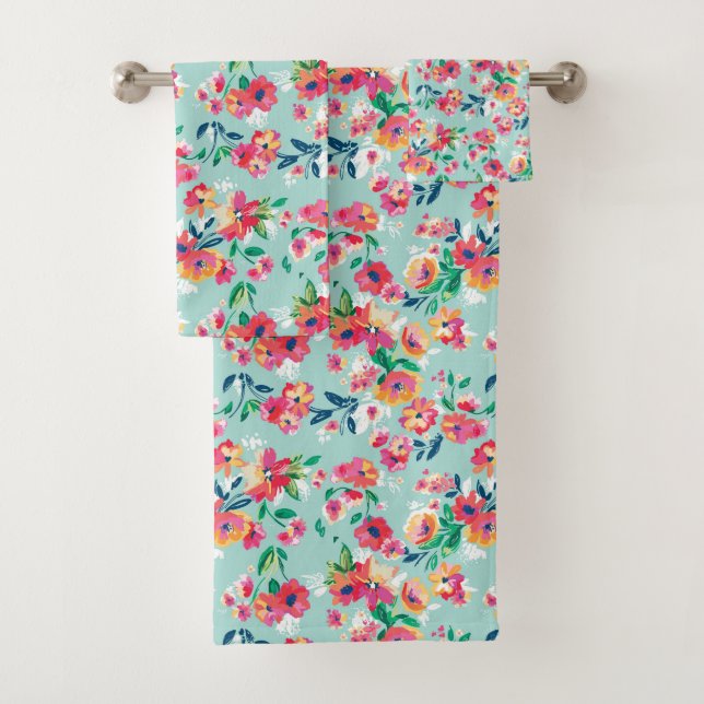 Gemaltes Blumen-Muster Badhandtuch Set (Insitu)