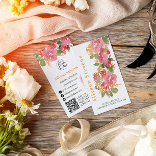 Gemaltes Boho-Blumen-Wasserfarben-Florist-Logo QR Visitenkarte