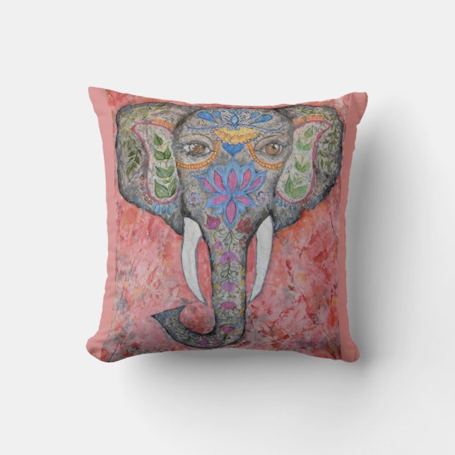 Gemaltes Elefant-Aquarell-Kunst-Wurfs-Kissen Kissen (Vorderseite)