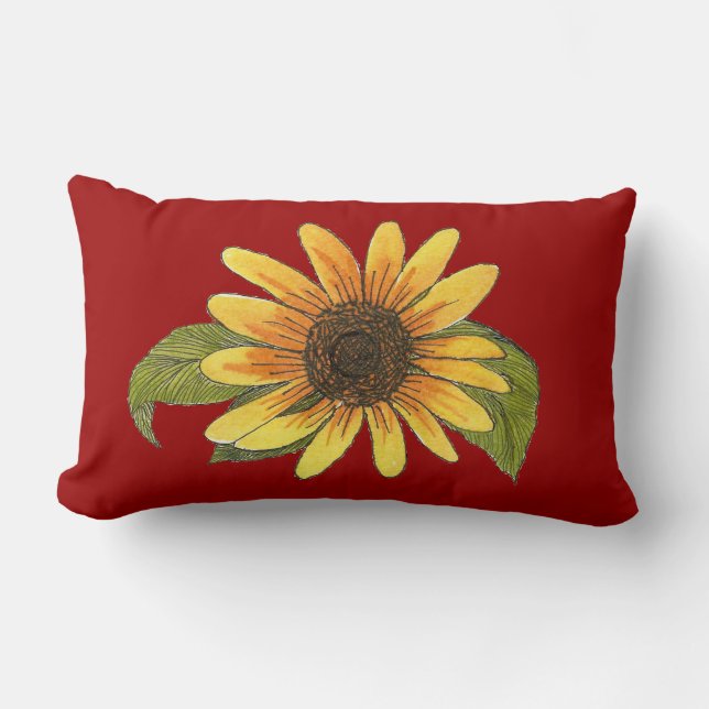Gemaltes Sonnenblume-Kissen Lendenkissen (Vorderseite)