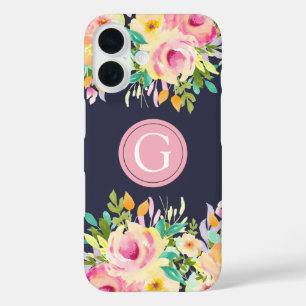 Gemaltes Wasserfarben-Blumenmonogramm Iphone 16 Hü Hülle