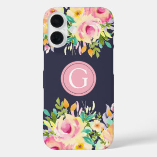 Gemaltes Wasserfarben-Blumenmonogramm Iphone 16 Hü Hülle