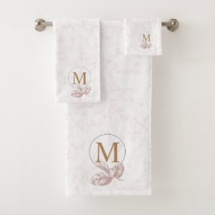 Gemarmorte Rosen-u. Goldmit buchstaben Badhandtuch Set