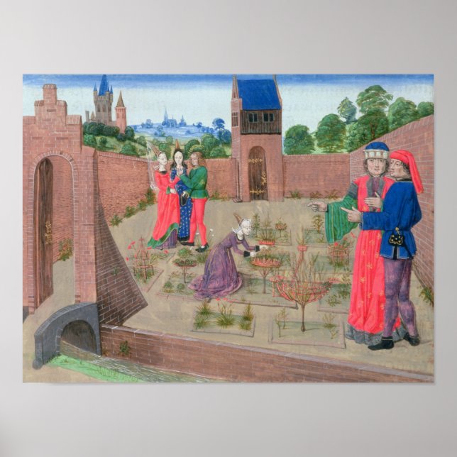 Gemauerter Garten mit Frauengärtnern Poster (Vorne)