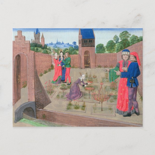 Gemauerter Garten mit Frauengärtnern Postkarte (Vorderseite)