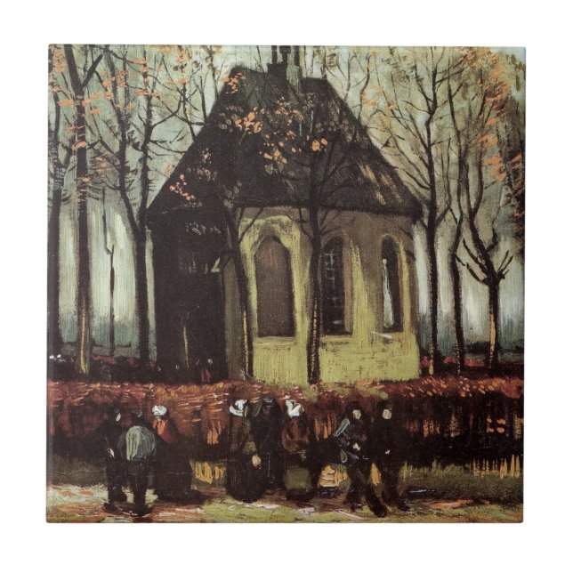 Gemeinde in der Kirche, Nuenen von Vincent van Gog Fliese (Vorderseite)