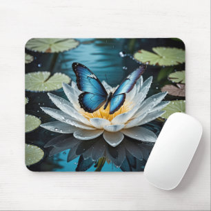 Gemeiner Morpho-Schmetterling auf einer Wasserlili Mousepad