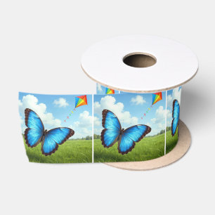 Gemeiner Morpho-Schmetterling fliegt einen Drachen Satinband