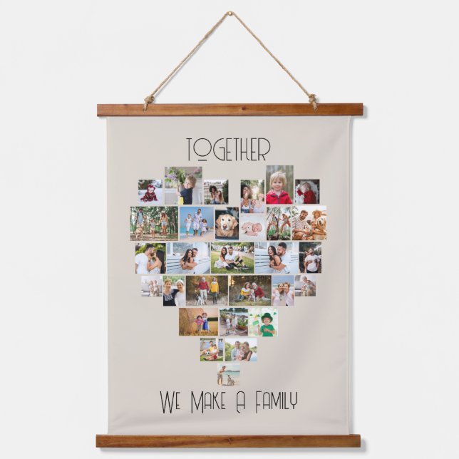 Gemeinsam Familienherz gestapelt 29 FotoCollage Wandteppich Mit Holzrahmen (Vorderseite)