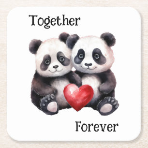 Gemeinsam Froever Panda Paar Rechteckiger Pappuntersetzer