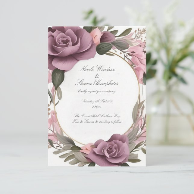 Gemeinsam für Mauve Floral Wedding Einladung (Stehend Vorderseite)