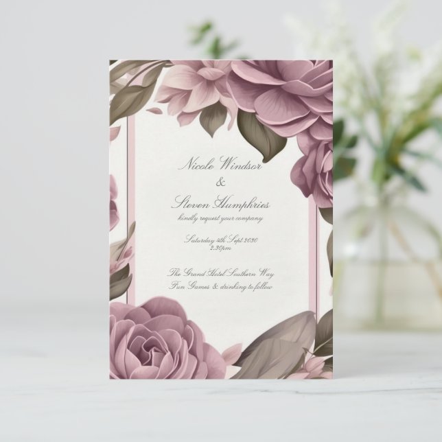 Gemeinsam für Mauve Floral Wedding Einladung (Stehend Vorderseite)