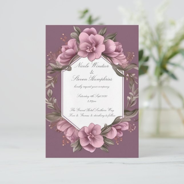 Gemeinsam für Mauve Floral Wedding Einladung (Stehend Vorderseite)