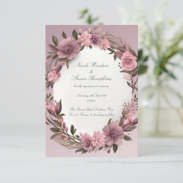 Gemeinsam für Mauve Floral Wedding Einladung (Stehend Vorderseite)