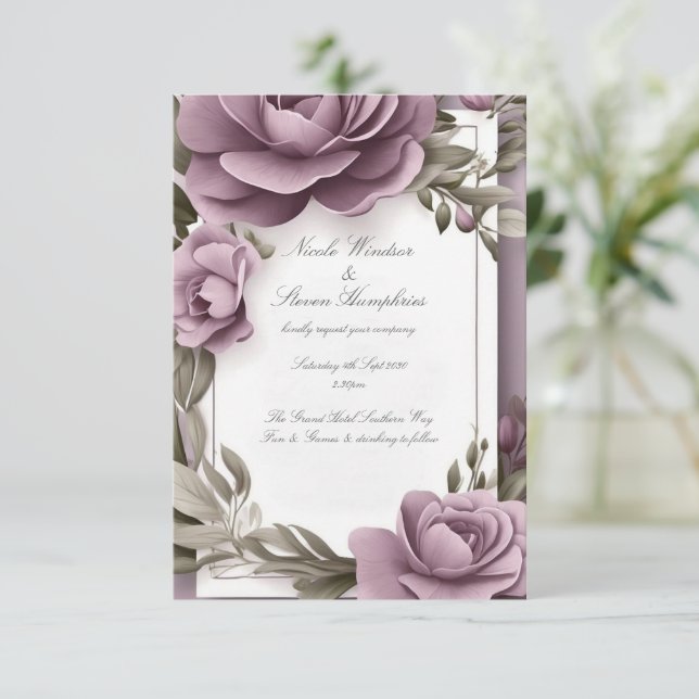 Gemeinsam für Mauve Floral Wedding Einladung (Stehend Vorderseite)