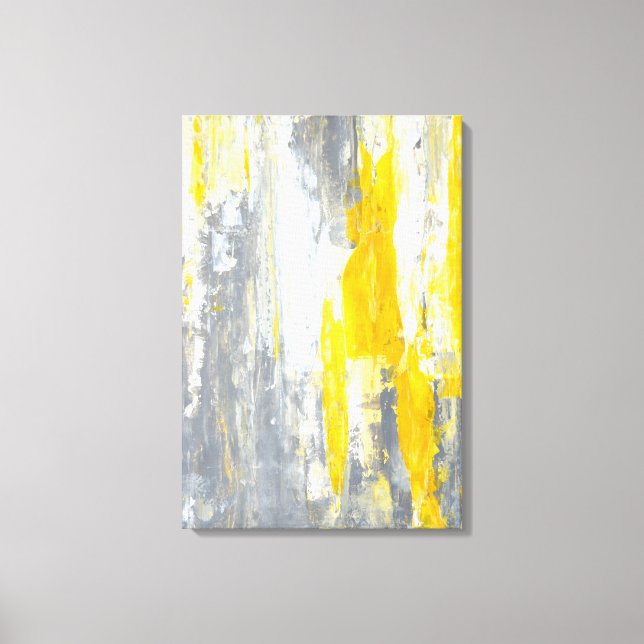 "Gemeinsam" Graue und gelbe Abstrakte Kunst Leinwanddruck (Vorderseite)