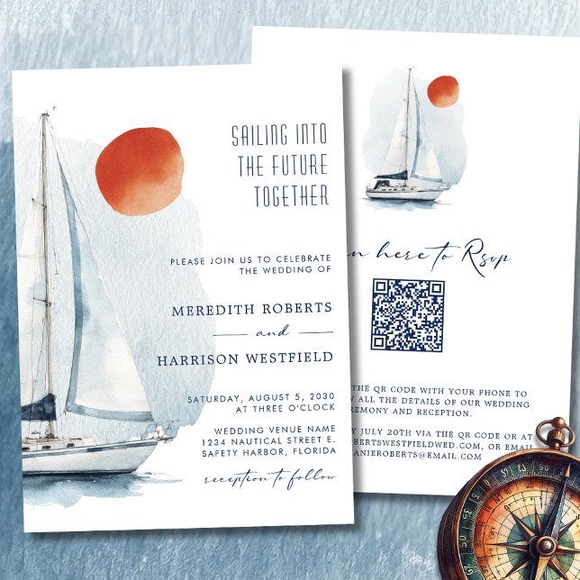 Gemeinsam in die Zukunft segeln - Nautische Hochze Einladung (Sailing Into The Future Together Sailboat Wedding Invitation 2)