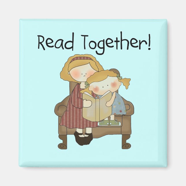 Gemeinsam lesen - Mama und Girl Tshirts und Gesche Magnet (Vorne)
