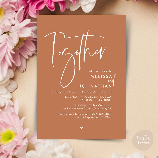 Gemeinsam mit ihren Eltern, Hochzeitsempfang Einladung (Together with their parents, Wedding Reception Invitation Card PDF Modern clean Copper Brown)