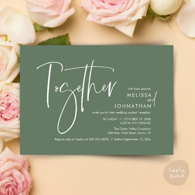Gemeinsam mit ihren Eltern, Hochzeitsempfang Einladung (Together with their parents, Wedding Reception Invitation Card PDF Modern clean Sage Green)