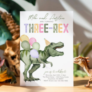 Gemeinsame Drei-Rex-Dinosaurier-Einladung zum Gebu Einladung