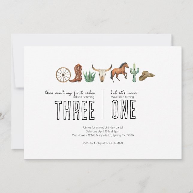 Gemeinsame Geburtstagspartei - Western Rodeo Thema Einladung (Vorderseite)
