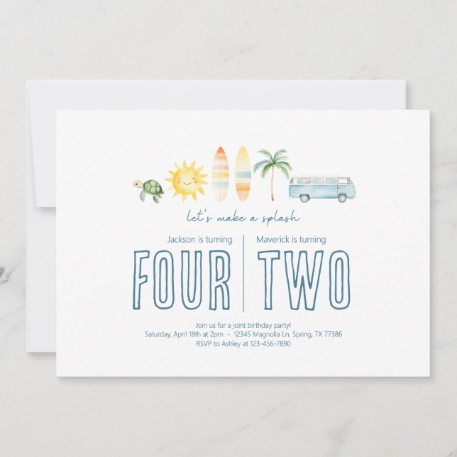 Gemeinsame Geburtstagsparty - Beachthema - Einladu Einladung (Vorderseite)