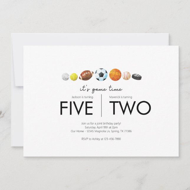 Gemeinsame Geburtstagsparty - Thema Sport Einladung (Vorderseite)