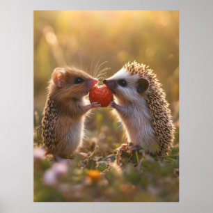 Gemeinsame Nutzung einer Erdbeere - Adorable Igel  Poster
