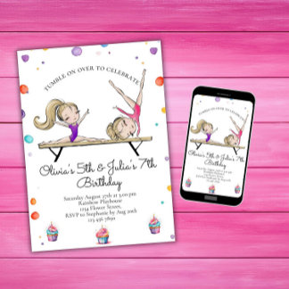 Gemeinsame Schwestern Blonde Sibling Gymnastik Geb Einladung