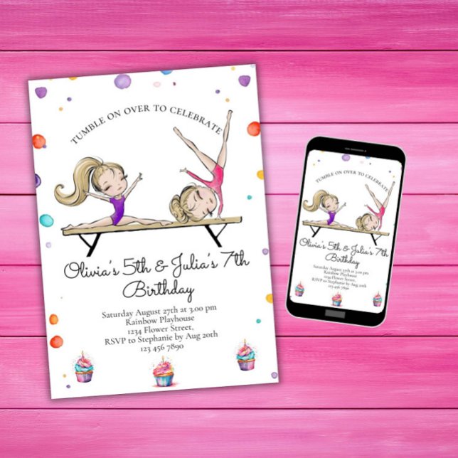 Gemeinsame Schwestern Blonde Sibling Gymnastik Geb Einladung (Von Creator hochgeladen)