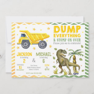 Gemeinsamer Dinosaurier- und Baustellen-Geburtstag Einladung