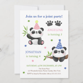 Gemeinsamer Geburtstag von Panda-Junge und -Mädche Einladung