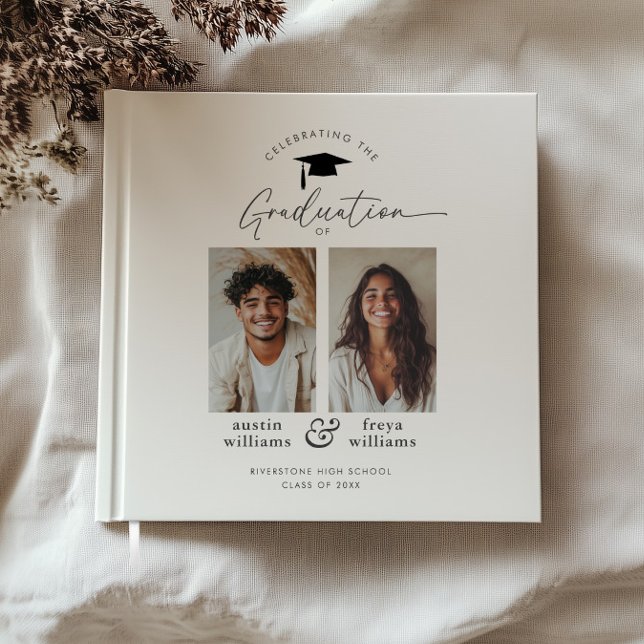 Gemeinsames Foto der Graduierungspartei 2 Gästebuch (Zazzle Joint Graduation Party 2 Photo Guest Book)