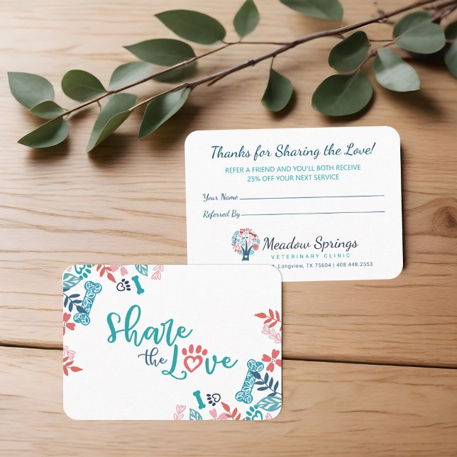 Gemeinsames Muster der Liebe Blumen und Blätter Empfehlungskarte (Share The Love Floral & Foliage Pet Pattern Referral Card)