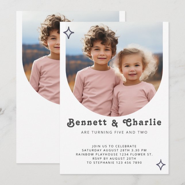 Gemeinsames Sickerportrait Foto Minimal Boho Gebur Einladung (Vorne/Hinten)