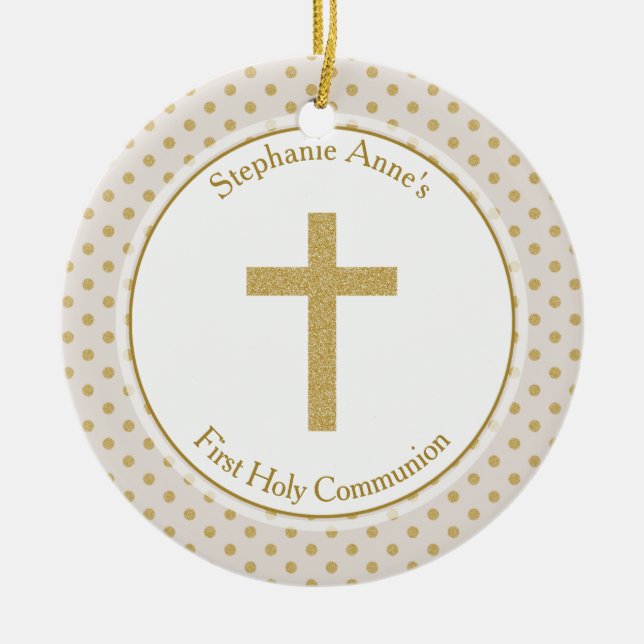 Gemeinschafts-Beige mit Goldpolka-Punkten Keramikornament (Vorne)