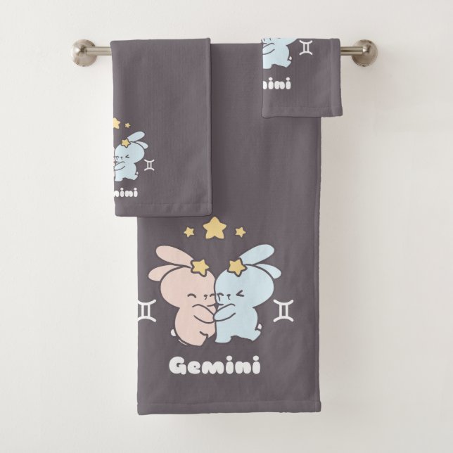 Gemini Bunnies Cuddles - Zodiac Harmony Badhandtuch Set (Insitu)
