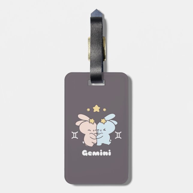 Gemini Bunnies Cuddles - Zodiac Harmony Gepäckanhänger (Rückseite vertikal)