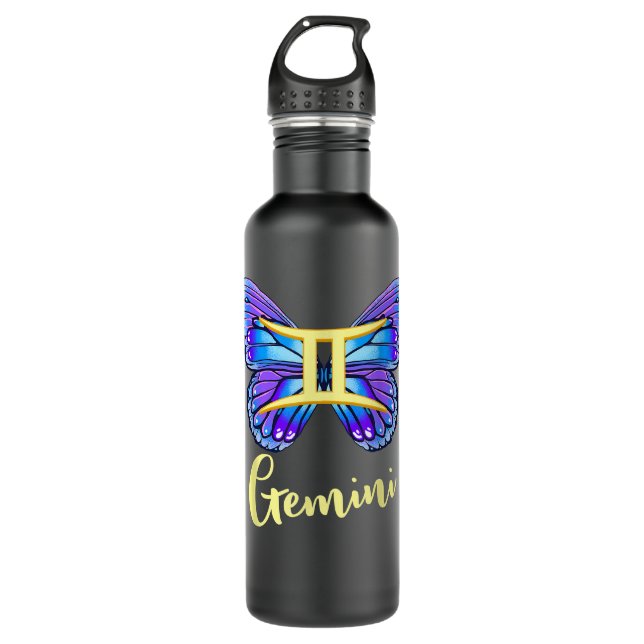 Gemini Butterfly Zodiac Zeichen der Schmetterlings Edelstahlflasche (Vorderseite)