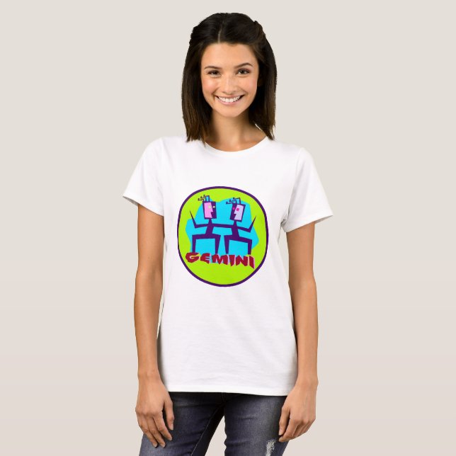 Gemini Cartoon Zodiac Astrologie Design T-Shirt (Vorne ganz)
