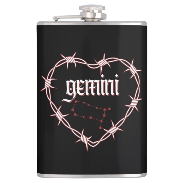 Gemini Constellation Gothic Dark Celestial Edgy Flachmann (Vorderseite)