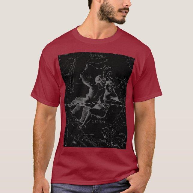 Gemini Constellation Hevelius 1690 auf Schwarz T-Shirt (Vorderseite)