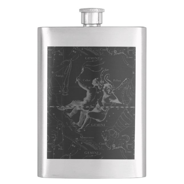 Gemini Constellation Karte Hevelius 1690 auf Schwa Flachmann (Vorderseite)